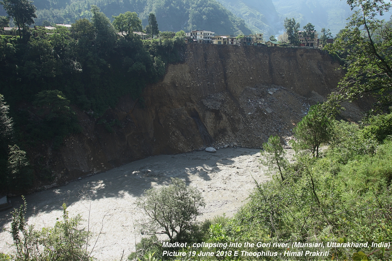 Madkot Village collapsing into the Gori River, District Pithoragarh, Uttarakhand, India , June 2013