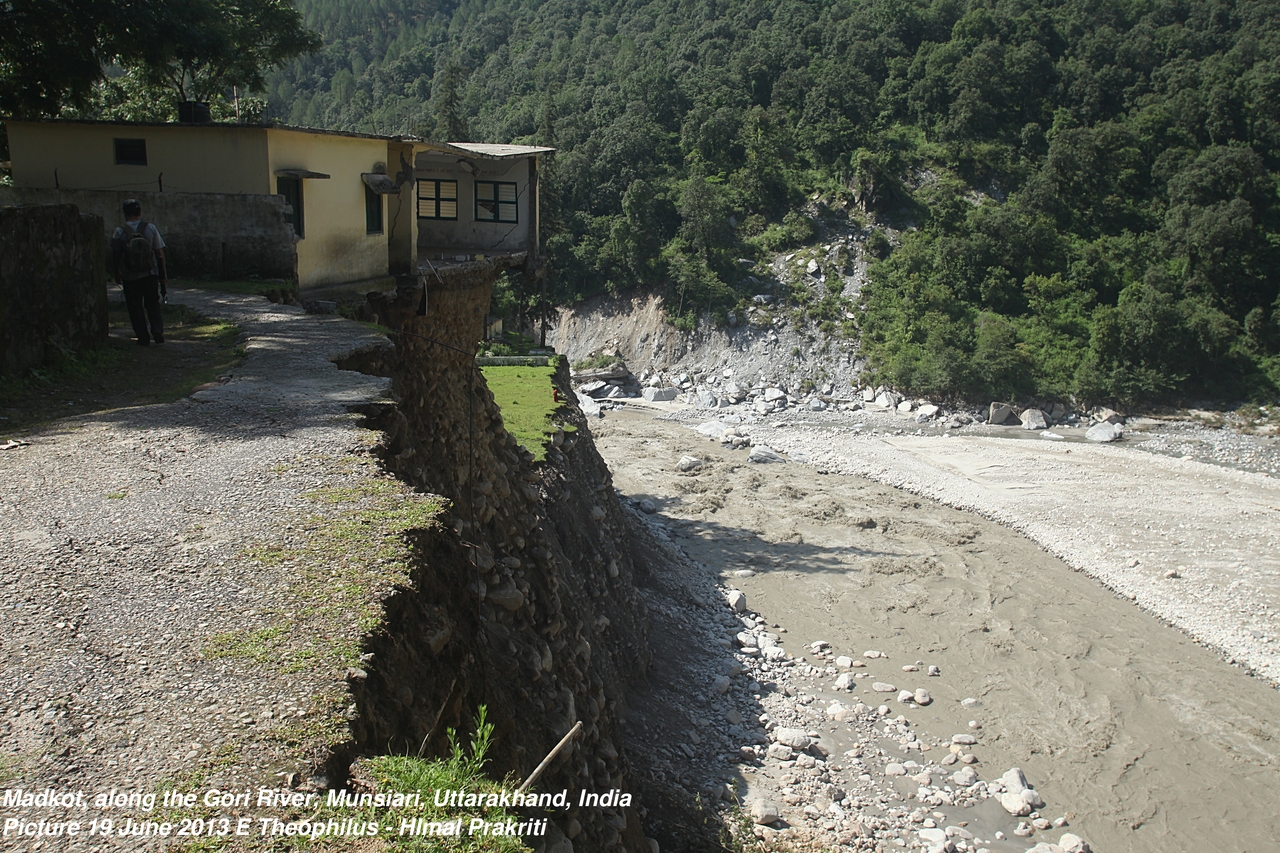 Madkot Village collapsing into the Gori River, District Pithoragarh, Uttarakhand, India , June 2013