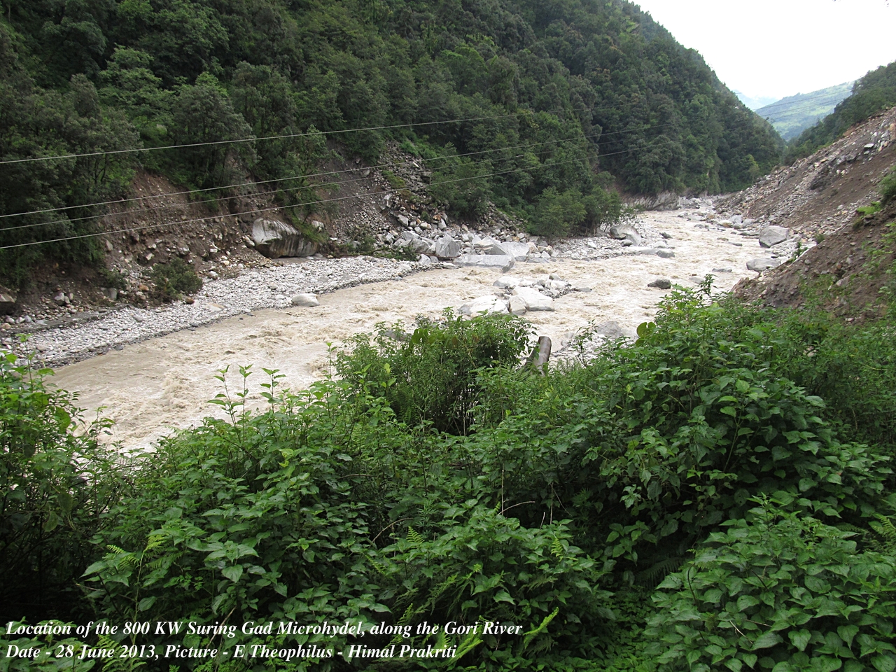 Location of the Suring Gad 800 KW Microhydel, destroyed by the flooding Gori River