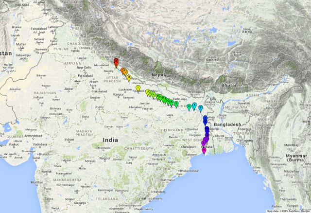 Nadisutra: Complete Journey Map - 24th November 2014 to 19th February 2015